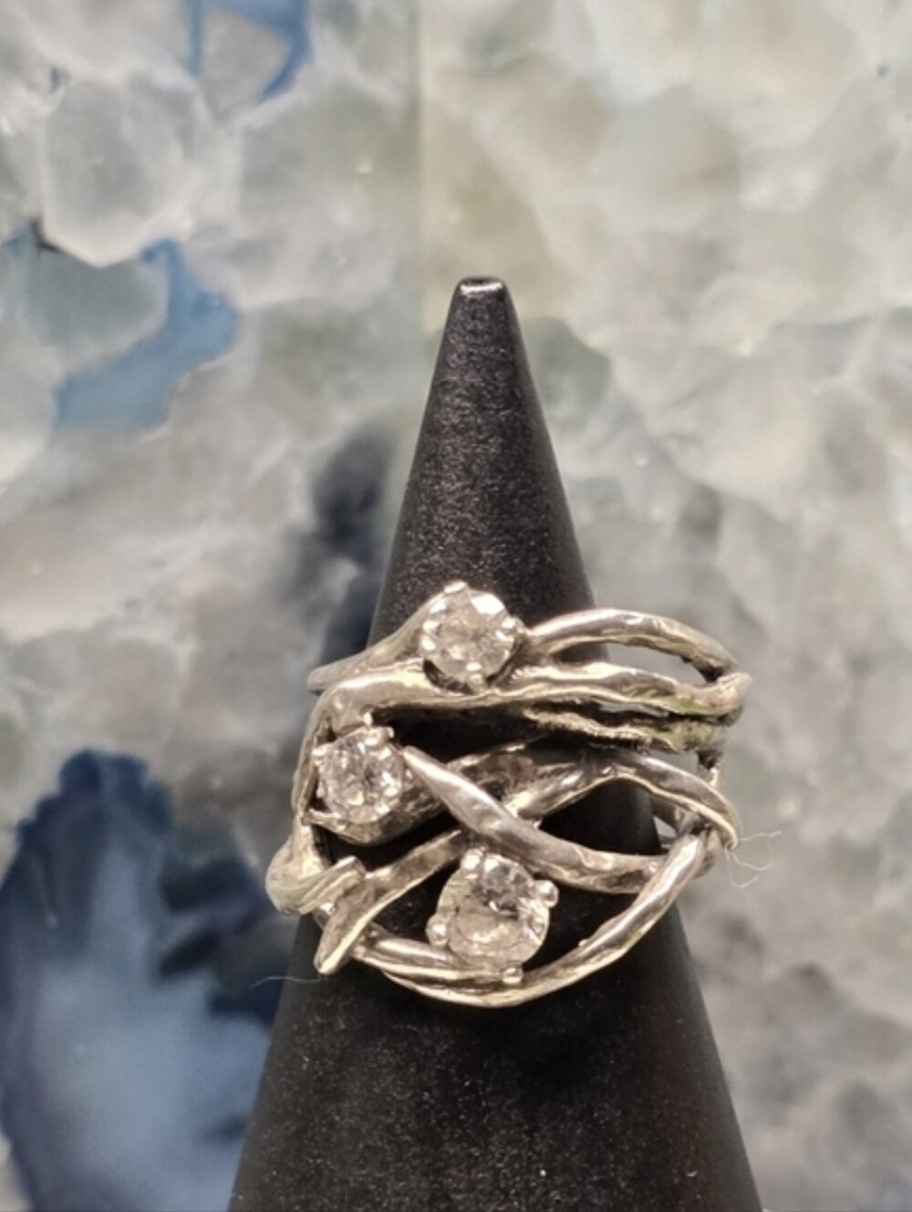 Sterling Branches And White Sapphire Ring